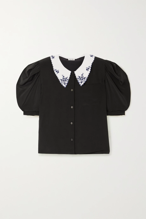 유럽직배송 미우미우 MIU MIU Embroidered silk-crepe blouse 17428787259404064