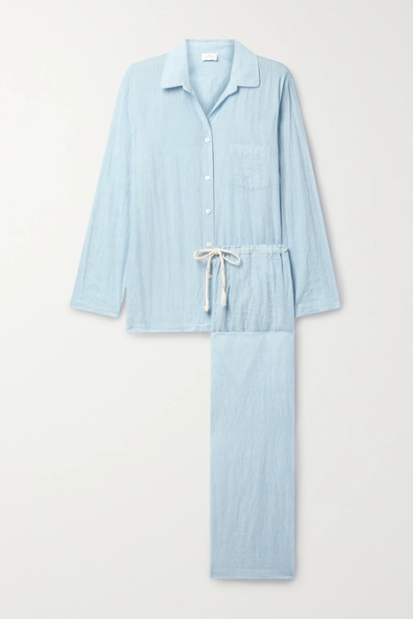 유럽직배송 POUR LES FEMMES Crinkled organic cotton-voile pajama set 24772899113319527