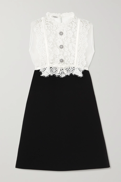 유럽직배송 미우미우 MIU MIU Crystal-embellished lace, georgette and cady mini dress 17428787259404400
