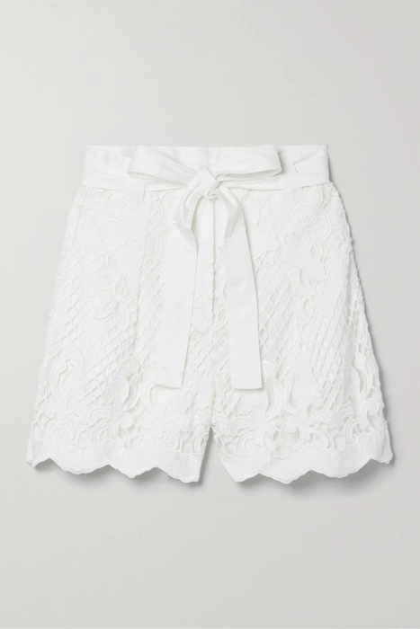 유럽직배송 셀프포트레이트 SELF-PORTRAIT Belted guipure lace and cotton shorts 24772899113137865