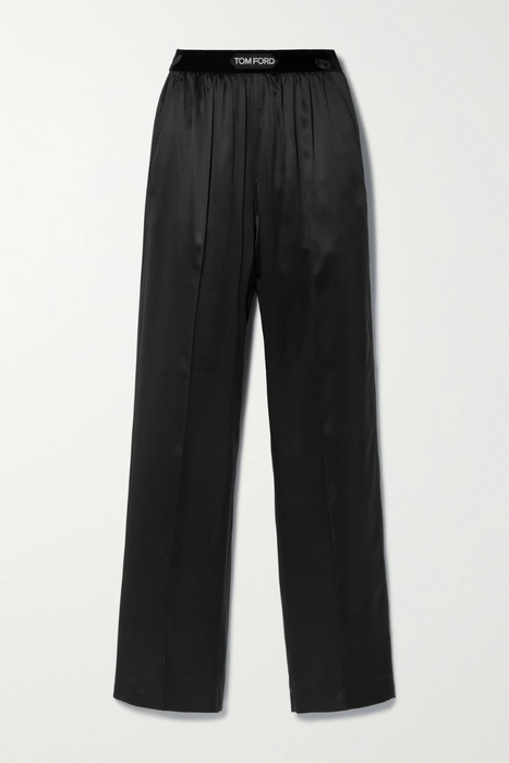 유럽직배송 톰포드 TOM FORD Velvet-trimmed stretch-silk satin pants 23841192565696169