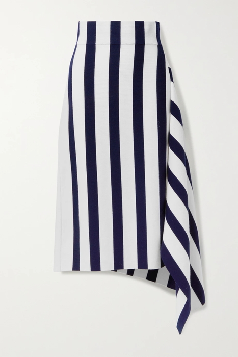 유럽직배송 몬세 MONSE Asymmetric striped merino wool-blend midi skirt 11452292645911849