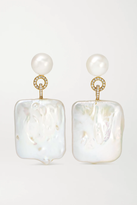 유럽직배송 소피빌리브라헤 귀걸이 SOPHIE BILLE BRAHE Mondrian Diamant 14-karat gold, pearl and diamond earrings 34480784411831998