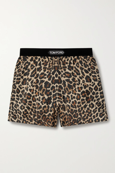 유럽직배송 톰포드 TOM FORD Velvet-trimmed leopard-print silk-blend satin shorts 18706561956205414