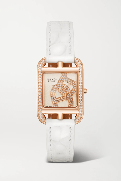 유럽직배송 HERMÈS TIMEPIECES Cape Cod 23mm small 18-karat rose gold, alligator, mother-of-pearl and diamond watch 29419655932150920
