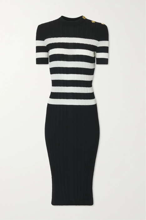 유럽직배송 발망 원피스 BALMAIN Button-embellished striped ribbed wool midi dress 22250442026132974