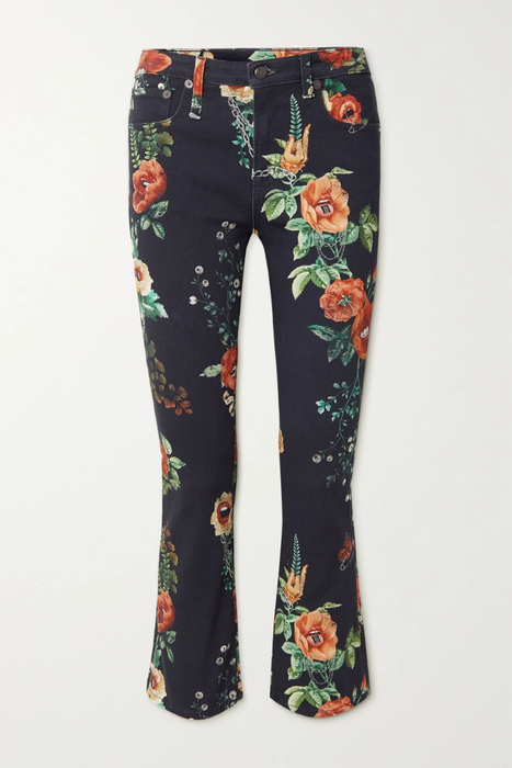 유럽직배송 알13 R13 Kick Fit floral-print mid-rise flared jeans 27086482323074042