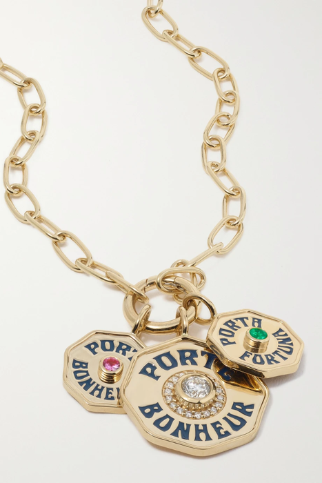 유럽직배송 MARLO LAZ Porte Bonheur 14-karat gold, enamel and multi-stone necklace 29419655932612035