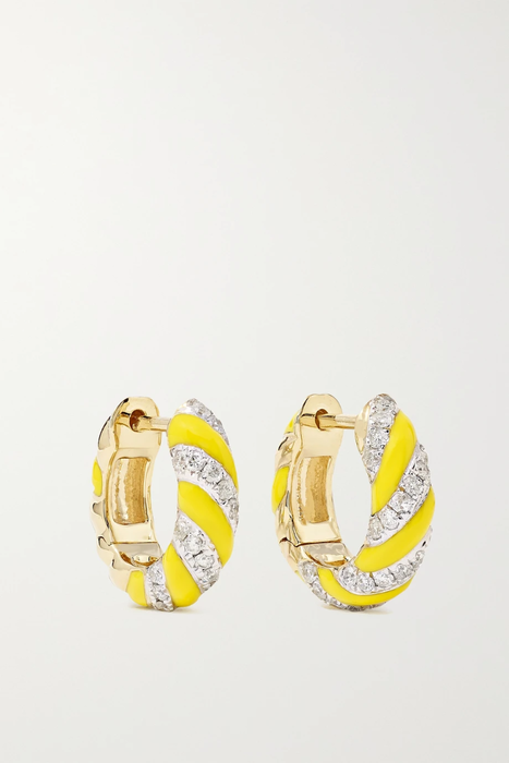 유럽직배송 YVONNE LÉON 9-karat gold, enamel and diamond hoop earrings 13452677153141168