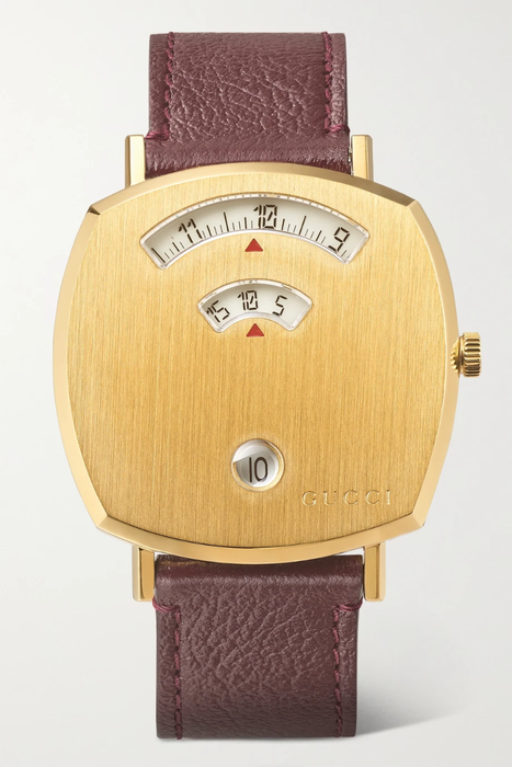 유럽직배송 구찌 GUCCI Grip 35mm gold PVD-plated stainless steel and textured-leather watch 34344356237210379
