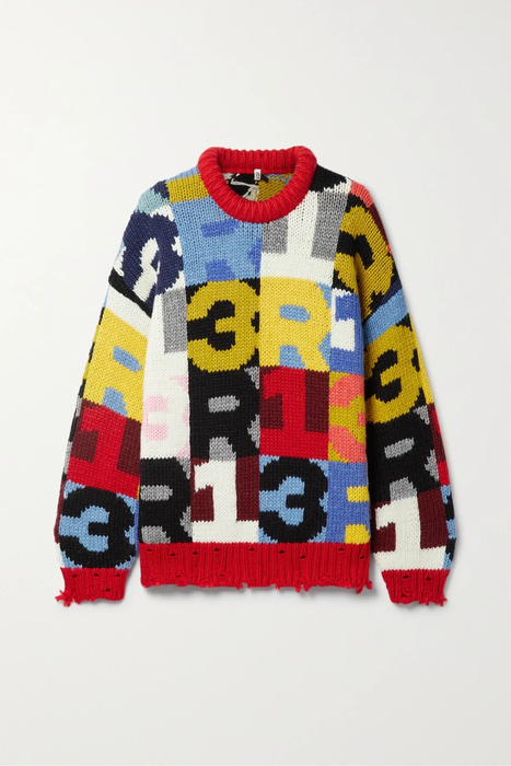 유럽직배송 알13 R13 Oversized distressed intarsia-knit sweater 27086482323074349