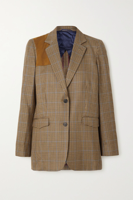유럽직배송 PURDEY Faux suede-paneled checked wool-tweed blazer 11452292646583211