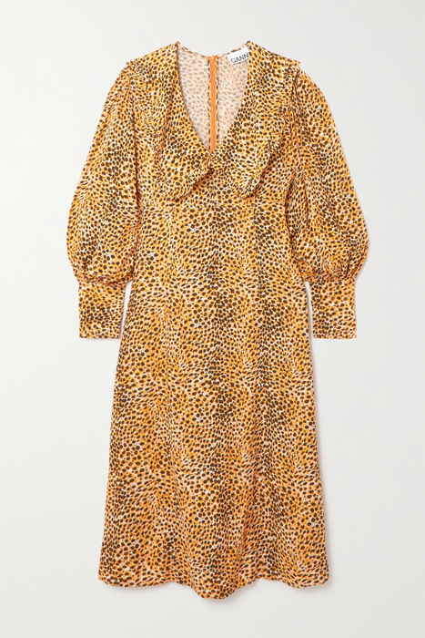 유럽직배송 가니 GANNI Leopard-print crepe midi dress 24665545640534615