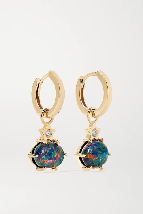 유럽직배송 ANDREA FOHRMAN Mini Cosmo 14-karat gold, moonstone and diamond hoop earrings 30828384629494738