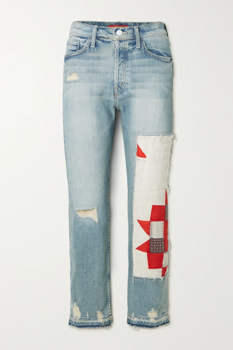 유럽직배송 마더 MOTHER + NET SUSTAIN + Carolyn Murphy The Tomcat distressed patchwork high-rise straight-leg jeans 24772899113365718