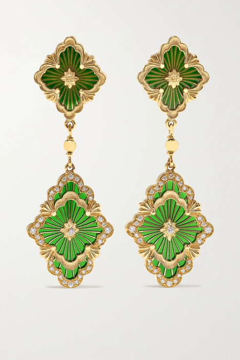유럽직배송 부첼라티 귀걸이 BUCCELLATI Opera Tulle 18-karat gold, enamel and diamond earrings 13452677153265898