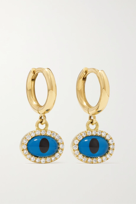 유럽직배송 일레아나마크리 귀걸이 ILEANA MAKRI Mini Oval Eye 18-karat gold, glass and diamond hoop earrings 25185454457518426