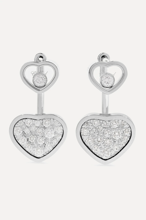 유럽직배송 CHOPARD Happy Hearts 18-karat white gold diamond earrings 2499567820087676