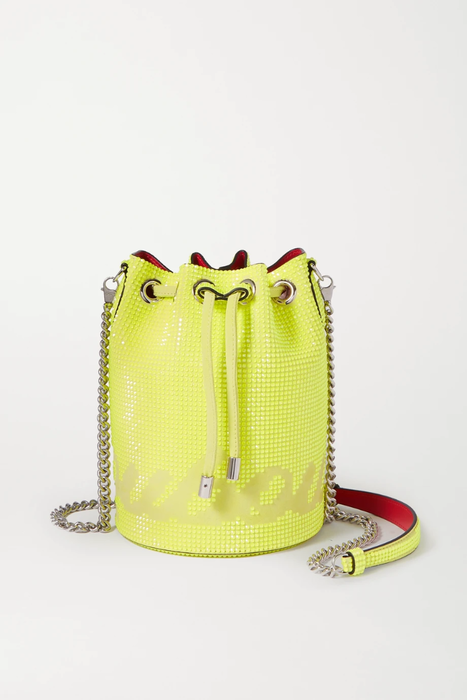 유럽직배송 크리스찬루부탱 CHRISTIAN LOUBOUTIN Marie Jane neon crystal-embellished suede bucket bag 16494023981062210