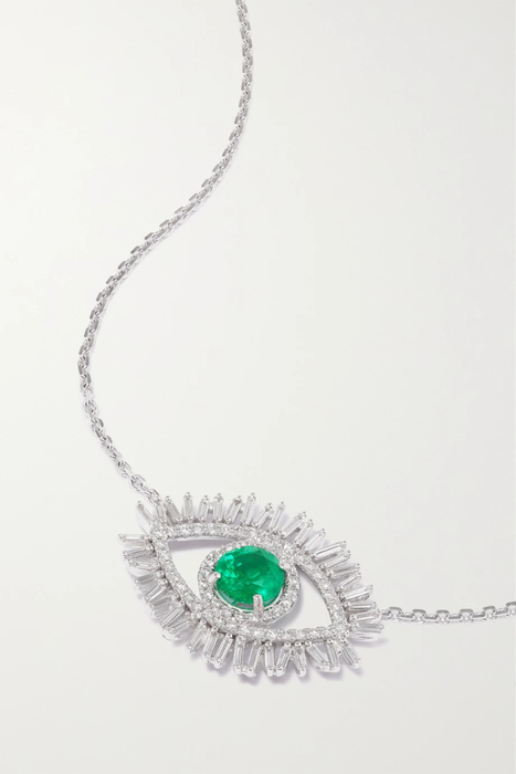 유럽직배송 수잔케일런 목걸이 SUZANNE KALAN Evil Eye 18-karat white gold, diamond and emerald necklace 23841192565717892