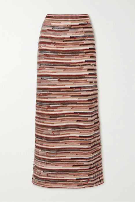 유럽직배송 끌로에 스커트 CHLOÉ Frayed striped cashmere, wool and silk-blend maxi skirt 33258524072096425