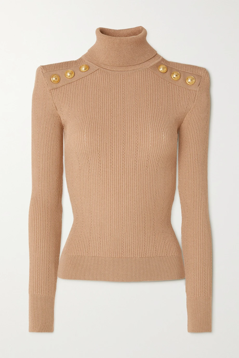 유럽직배송 발망 스웨터 BALMAIN Button-embellished ribbed-knit turtleneck sweater 22250442026132407