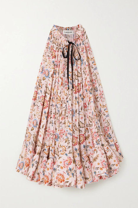 유럽직배송 랑방 미니원피스 LANVIN Grosgrain-trimmed ruffled floral-print charmeuse mini dress 23841192565755493