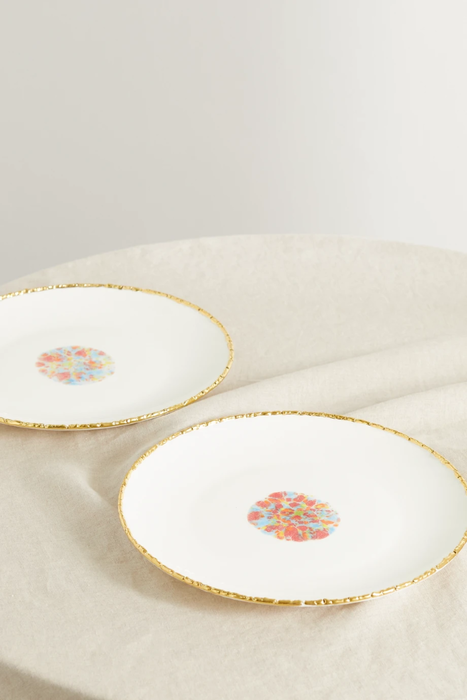유럽직배송 CORALLA MAIURI Piazza Del Popolo set of two gold-plated porcelain plates 25185454455756748