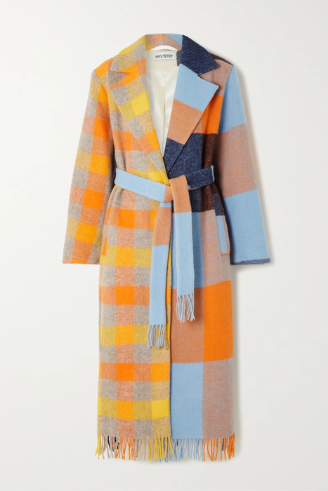 유럽직배송 레이브리뷰 코트 RAVE REVIEW + NET SUSTAIN Lola belted fringed patchwork wool coat 18706561955897971