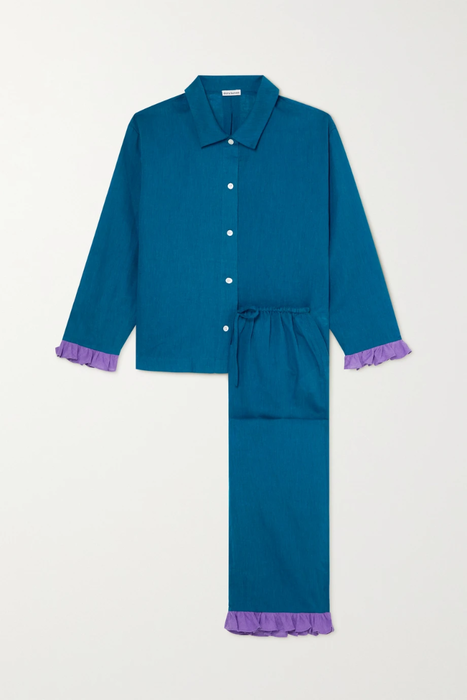 유럽직배송 DORA LARSEN Karla ruffled linen and cotton-blend pajama set 24772899113316511