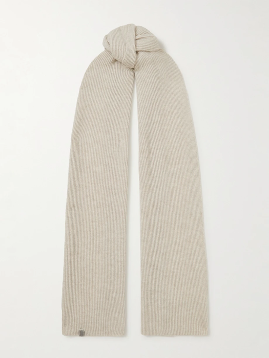 유럽직배송 브루넬로쿠치넬리 BRUNELLO CUCINELLI Bead-embellished ribbed cashmere scarf 15546005222050480