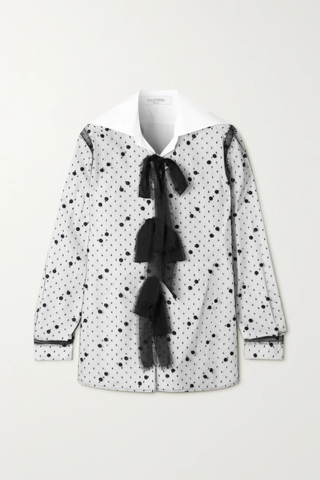 유럽직배송 발렌티노 블라우스 VALENTINO Bow-detailed cotton-poplin and point d’esprit tulle blouse 16114163151061089