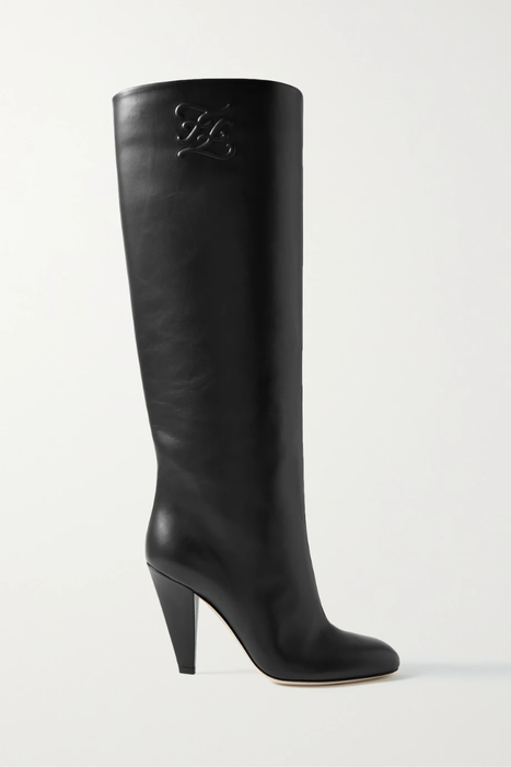 유럽직배송 펜디 롱부츠 FENDI Karligraphy logo-embossed leather knee boots 15546005221876885