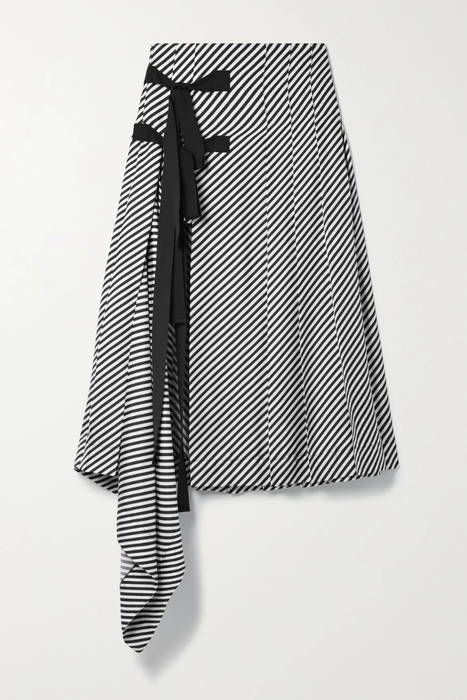 유럽직배송 몬세 스커트 MONSE Grosgrain-trimmed pleated striped silk-twill midi skirt 24772899113269384