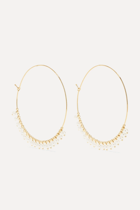유럽직배송 미즈키 귀걸이 MIZUKI 14-karat gold pearl hoop earrings 17957409490660965