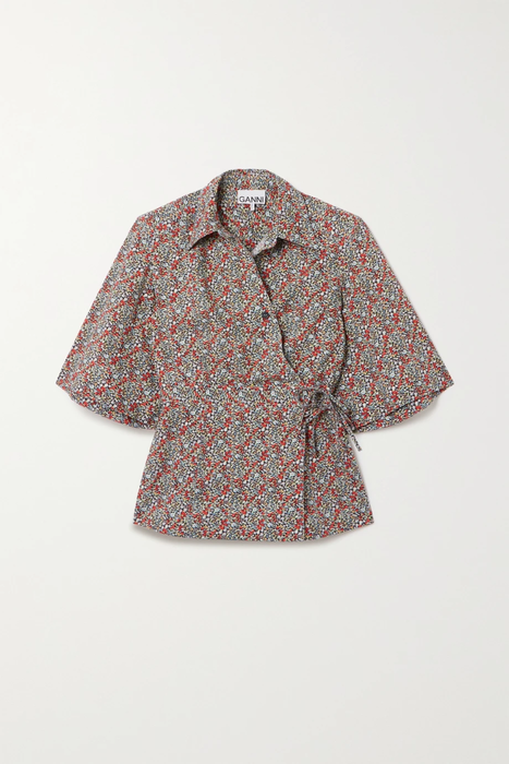 유럽직배송 가니 셔츠 GANNI Floral-print organic cotton-poplin wrap shirt 24665545640534580