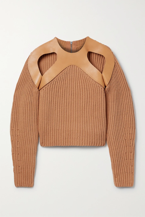 유럽직배송 디온리 DION LEE Cutout leather-trimmed ribbed cotton-blend sweater 15546005221879732