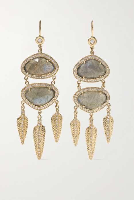 유럽직배송 JACQUIE AICHE 14-karat gold, labradorite and diamond earrings 17411127376976471