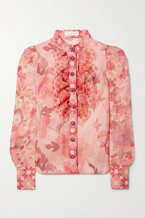 유럽직배송 짐머만 ZIMMERMANN Concert ruffled floral-print linen and silk-blend voile blouse 16114163150494346