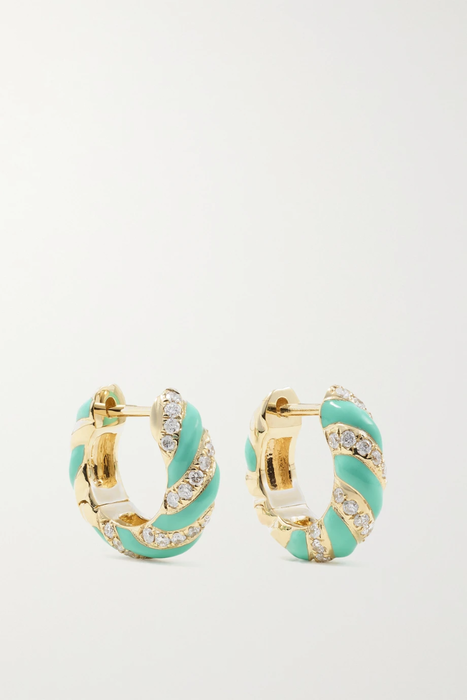 유럽직배송 이본레옹 귀걸이 YVONNE LÉON 9-karat gold, enamel and diamond hoop earrings 10163292708497534