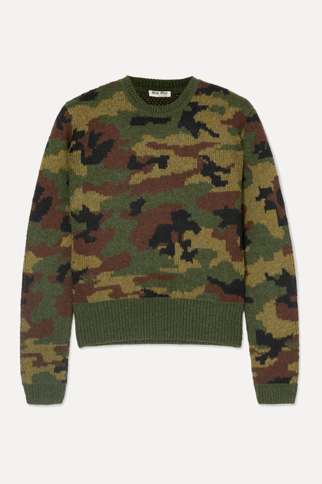 유럽직배송 미우미우 MIU MIU Camouflage-intarsia wool sweater 9679066509209217