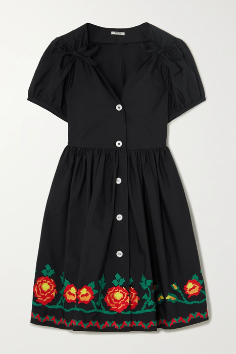 유럽직배송 미우미우 MIU MIU Embroidered cotton-blend poplin mini dress 17428787259404359