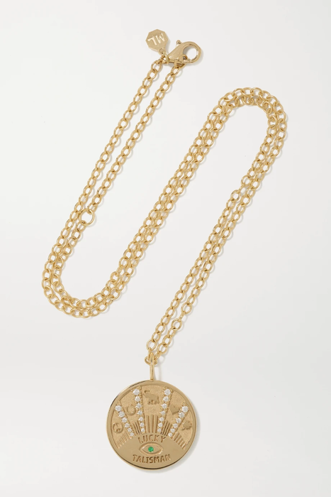 유럽직배송 MARLO LAZ Lucky Talisman Coin 14-karat gold, diamond and emerald necklace 560971904226652