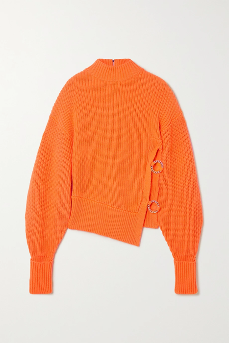 유럽직배송 데이비드코마 스웨터 DAVID KOMA Embellished cutout ribbed cotton-blend sweater 24665545640695662