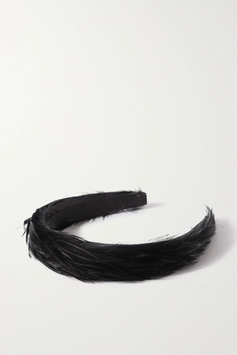 유럽직배송 GIGI BURRIS Feather-embellished satin headband 20346390236416951