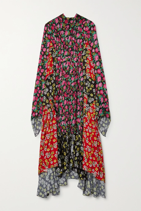 유럽직배송 발렌시아가 BALENCIAGA Asymmetric patchwork floral-print satin dress 32027475399737017