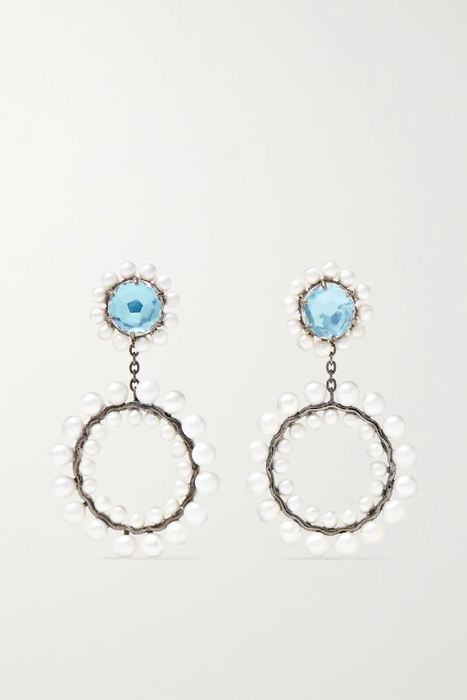 유럽직배송 LARKSPUR &amp; HAWK Olivia rhodium-dipped, pearl and quartz earrings 16114163150907343