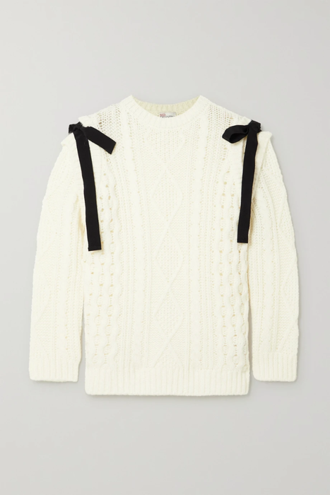 유럽직배송 레드발렌티노 스웨터 REDVALENTINO Maglia oversized bow-detailed cable-knit sweater 25185454456195632