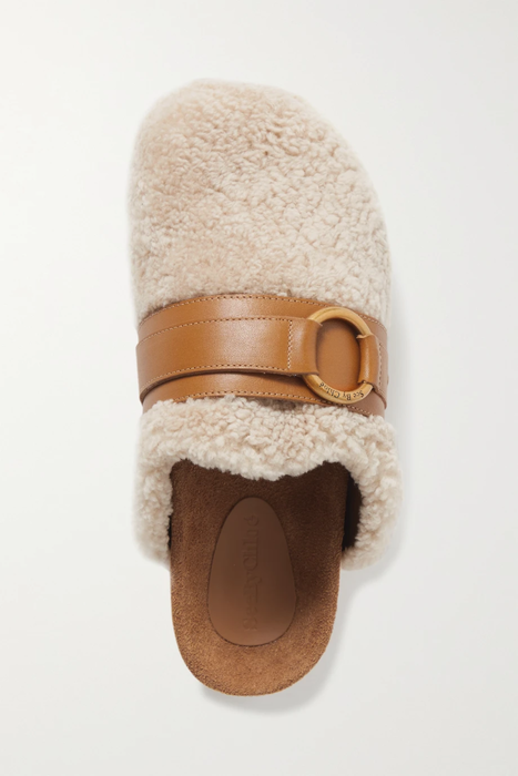 유럽직배송 씨바이 끌로에 SEE BY CHLOÉ Gema embellished leather-trimmed shearling slippers 10163292708206622