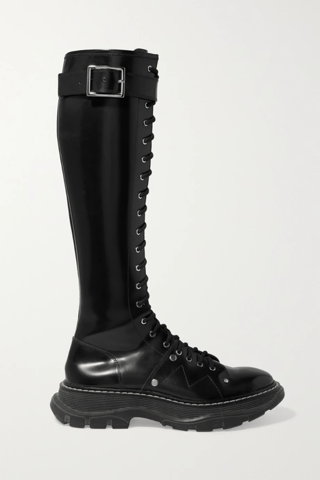 유럽직배송 알렉산더맥퀸 ALEXANDER MCQUEEN Glossed-leather exaggerated-sole knee boots 17411127377056240